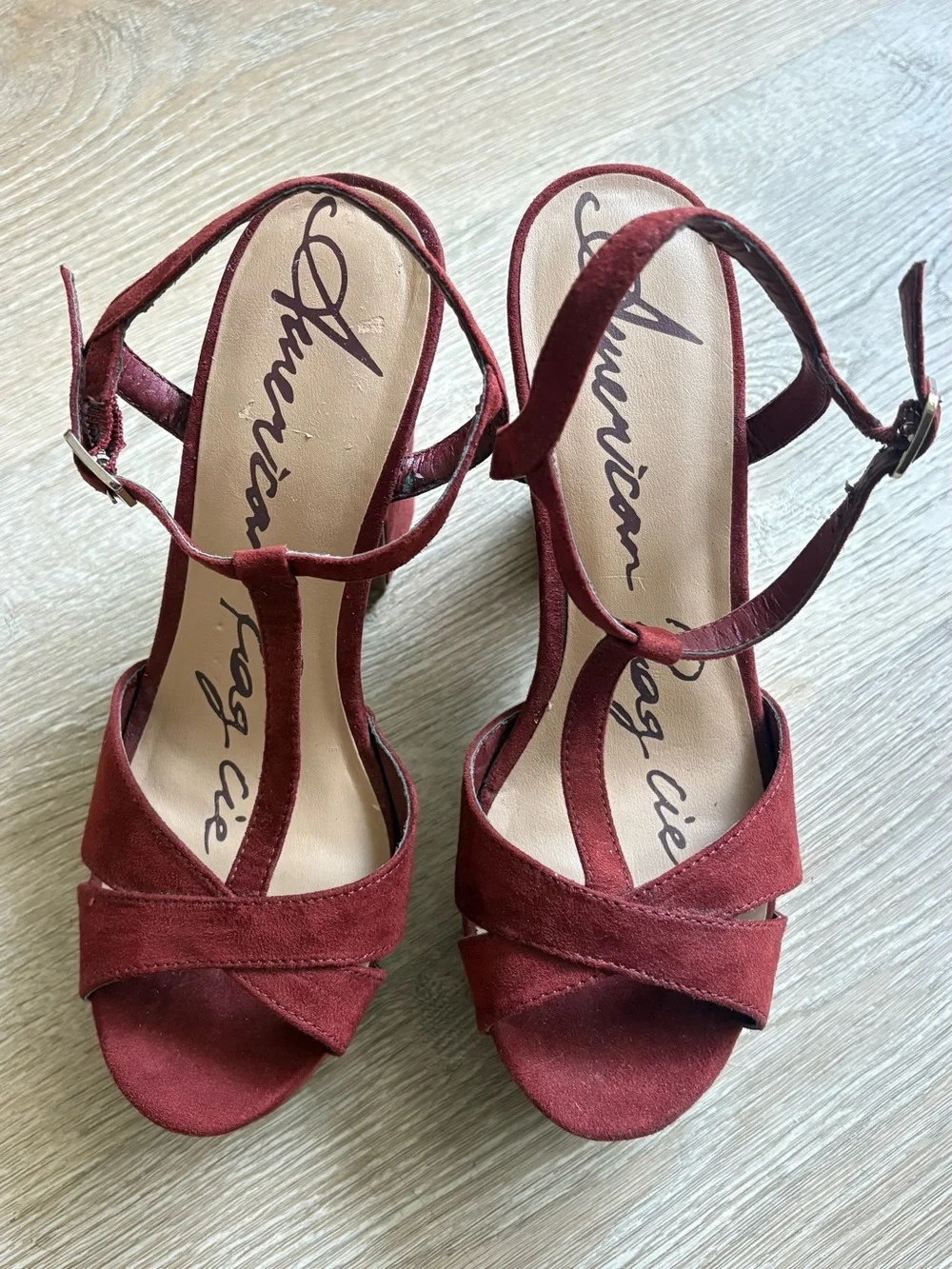 American Rag Cie Suede Platform Heeled Sandals - burgundy